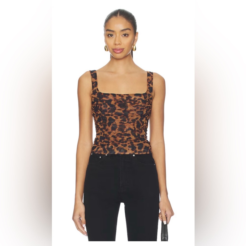L'AGENCE Leopard-Print Ruched Square-Neck Cami - Brown/Black